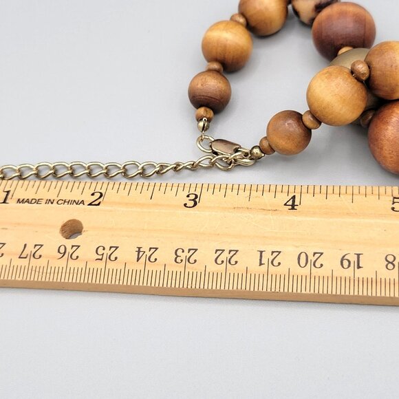 Wooden and Resin Beaded Necklace Animal Print Accents Wood Spacers 24" - Picture 8 of 9